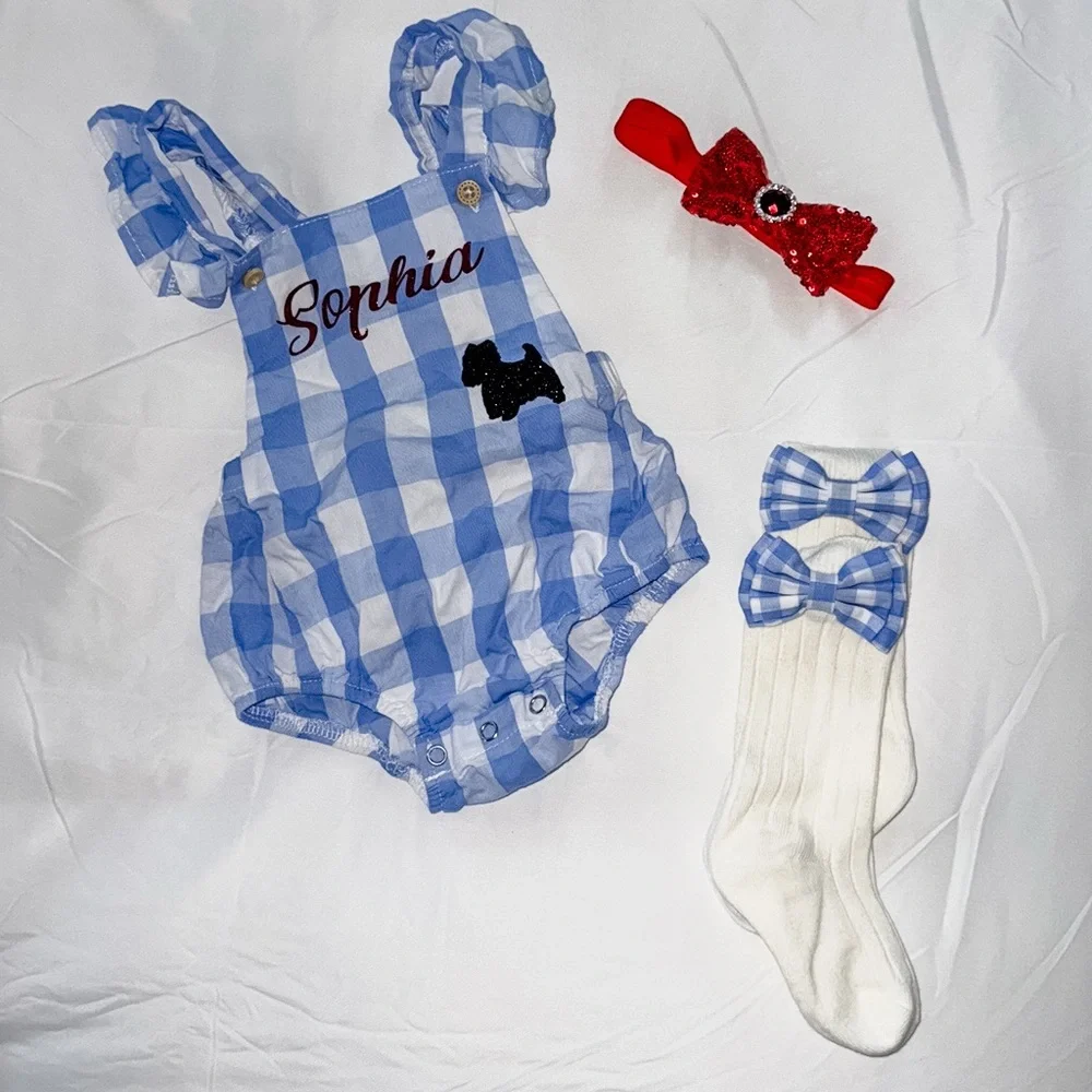 Wizard of Oz Dorothy Costume Set Baby Girl 6-12M Personalized Romper Shoes
